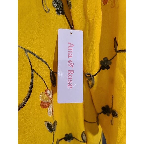 NWT Ana & Rose Women's Boho Blouse Plus XL Yellow Floral Embroidered Peasant - Picture 3 of 9